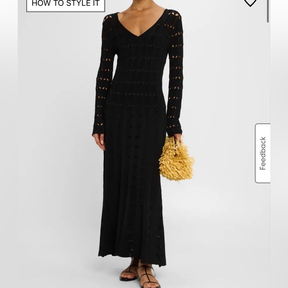 zimmermann black long sleeve dress Zimmermann - Eden V-Neck Spliced Black Gown